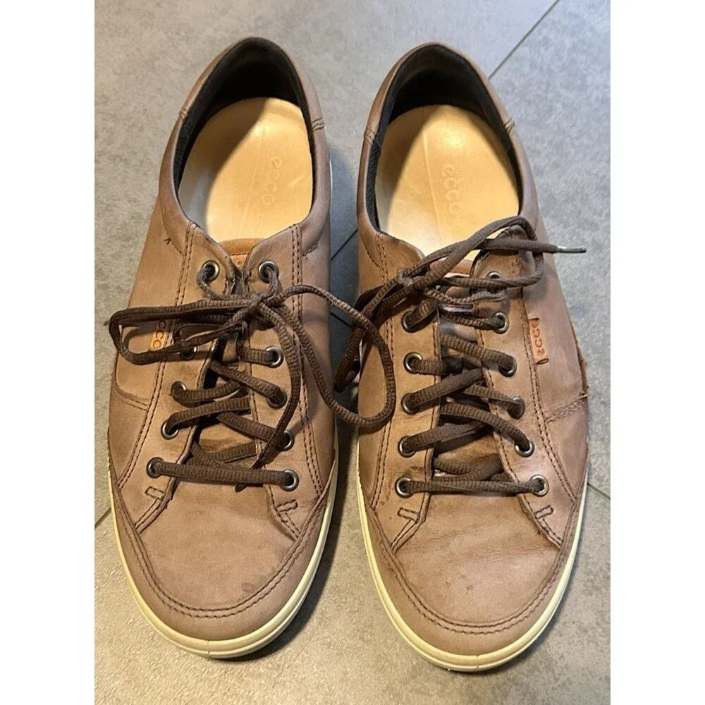 ECCO Men's 10 Brown Sneaker Leather Shoes Athletic Comfort Casual normcore